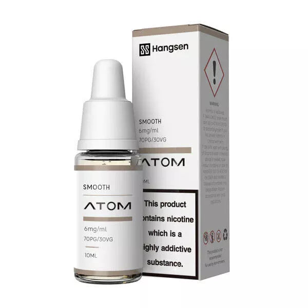 A product image showing a bottle of Hangsen Smooth E-Liquid with a nicotine strength label, alongside its packaging box which indicates the brand and product line.
