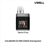 Load image into Gallery viewer, Uwell Caliburn G3 Pro Koko Pod Vape Kit in Space Grey – compact square-shaped vape device with a sleek dark finish, OLED display, and customizable vaping features.
