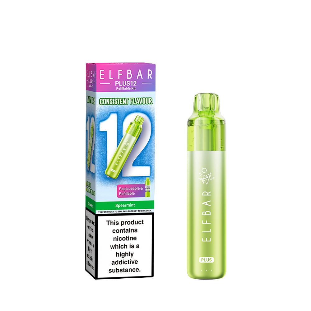 Elf Bar Plus 12 in Spearmint – long-lasting rechargeable vape with up to 12,000 puffs and smooth MTL performance.