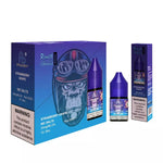 Load image into Gallery viewer, Product image showing a box and a bottle of Strawberry Grape flavored Nic Salt E Liquid. The box has branding and a graphic of a monkey wearing sunglasses.
