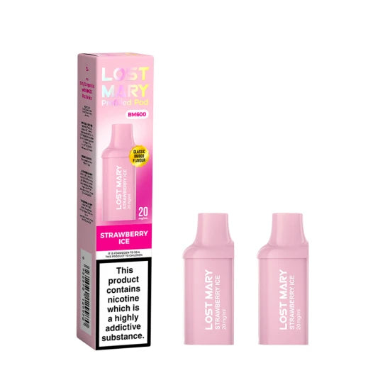 Lost Mary BM600 Prefilled Pods in Strawberry Ice – replacement pods with prefilled e-liquid designed for the Lost Mary BM600 vape kit.