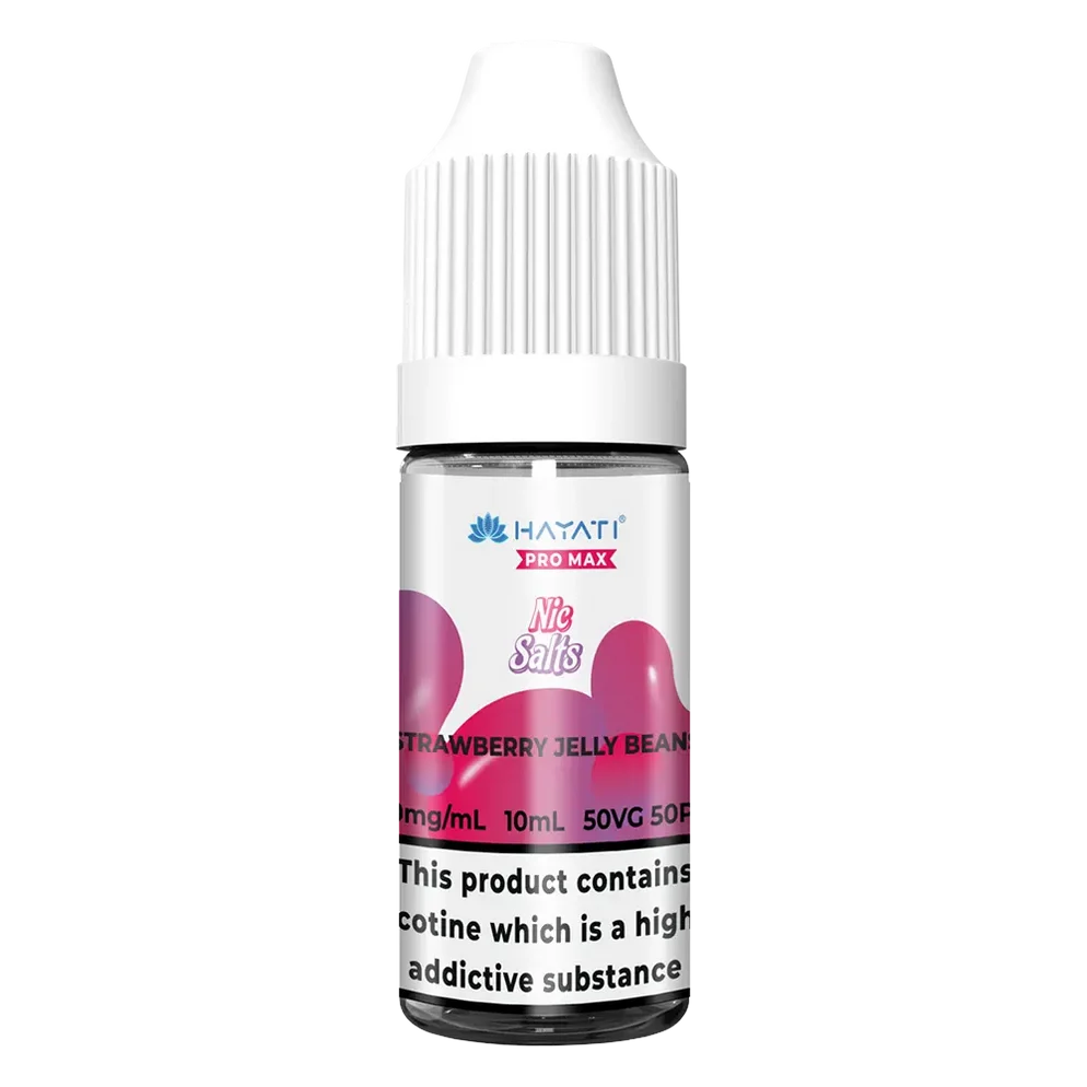 Hayati Pro Max Nic Salt Vape E-Liquid 10ml in Strawberry Jelly Beans Flavor, offering a smooth and satisfying vaping experience with convenient 10ml bottle packaging.