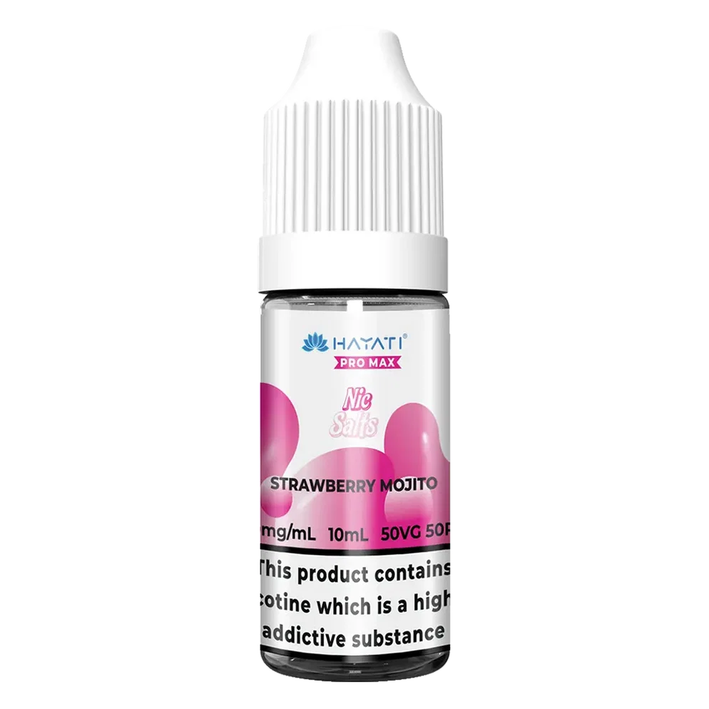 Hayati Pro Max Nic Salt Vape E-Liquid 10ml in Strawberry Mojito Flavor, offering a smooth and satisfying vaping experience with convenient 10ml bottle packaging.