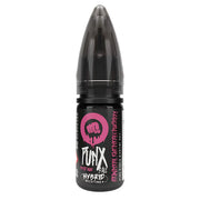 Bottle of Strawberry Raspberry Blueberry Riot Squad Punx Nic Salts with vibrant red‑blue packaging showcasing mixed berry illustrations, prominent ‘Punx’ logo, and nicotine strength options 5 mg, 10 mg, or 20 mg, crafted for use in nicotine salt vape devices.