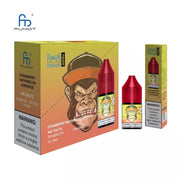 A product image showing a 10ml bottle of Strawberry Watermelon Lemonade R&M Nic Salt E Liquid with a label featuring a cartoon monkey. The packaging includes a red and yellow design with a background of a strawberry and watermelon.