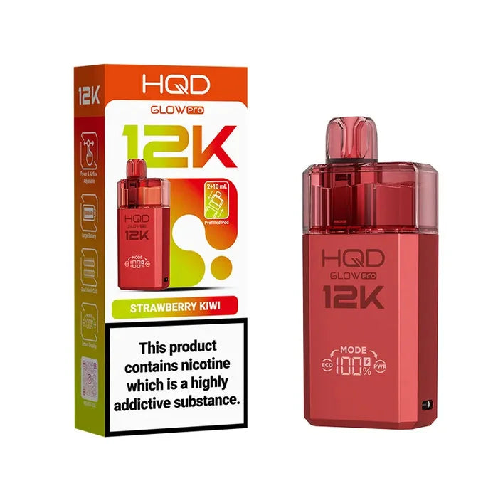 HQD Glow Pro 12K Strawberry Kiwi Prefilled Pod Kit offering up to 12000 puffs with smooth flavour