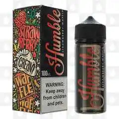 100ml shortfill bottle of Humble Juice E-Liquid in Strawberry Waffle flavor, 80/20 VG/PG ratio for rich flavor and massive clouds, nicotine-free with space for nic shots, perfect for sub-ohm vaping.