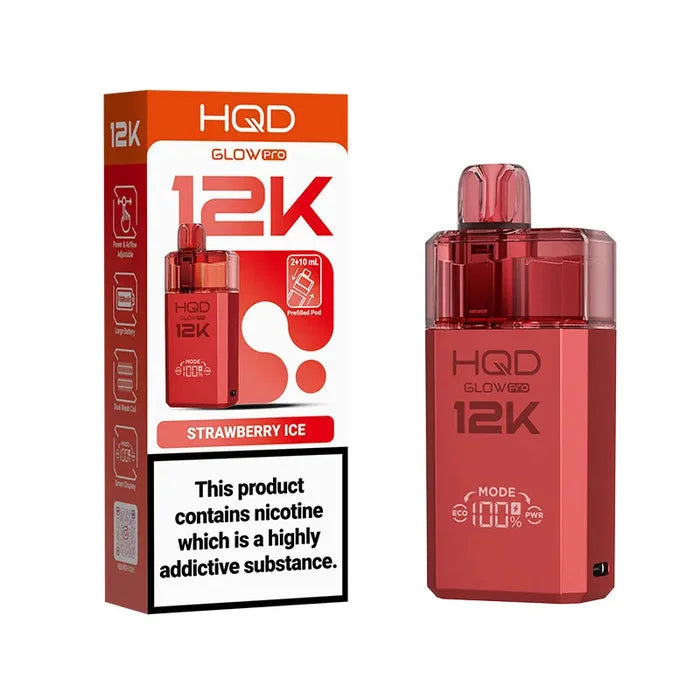 HQD Glow Pro 12K Strawberry Ice Prefilled Pod Kit offering up to 12000 puffs with smooth flavour