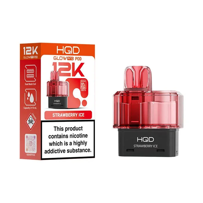 HQD Glow Pro 12K Strawberry Ice prefilled pods offering long-lasting flavour and smooth vaping