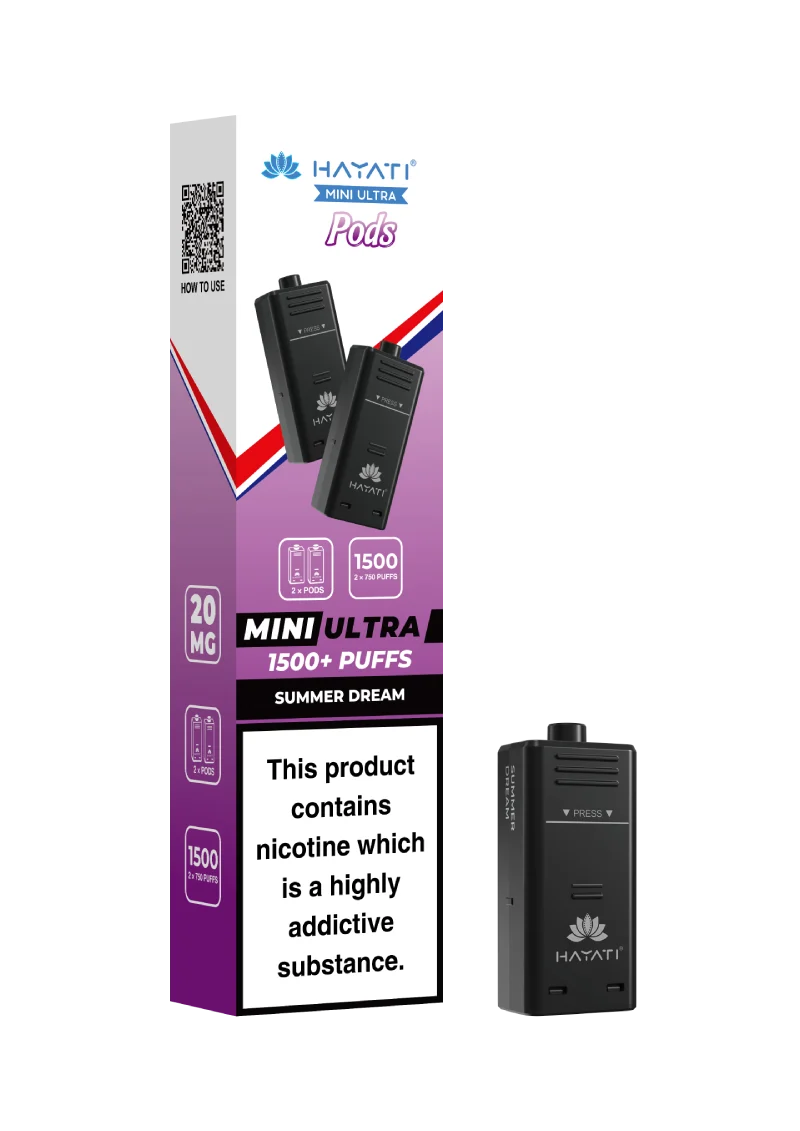 Hayati Mini Ultra 1500 Summer Dream prefilled pods compatible with the Mini Ultra device, available in various flavours