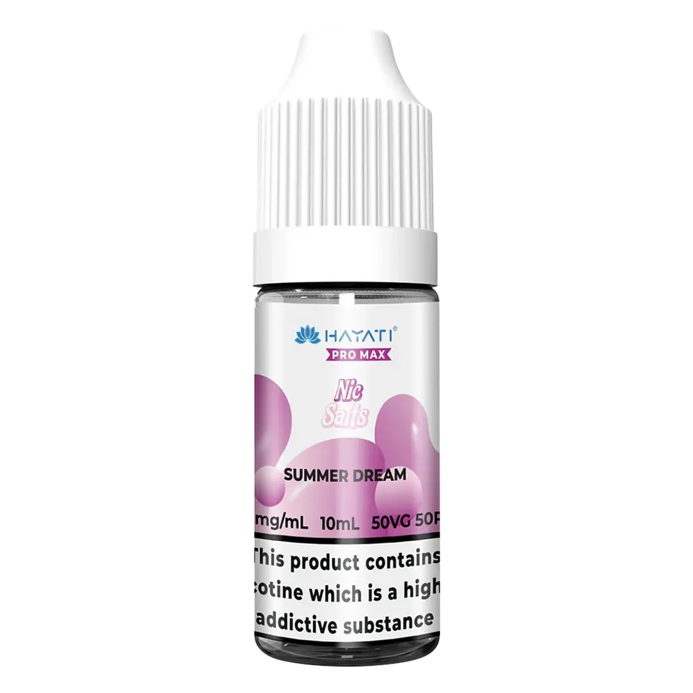 Hayati Pro Max Nic Salt Vape E-Liquid 10ml in Summer Dream Flavor, offering a smooth and satisfying vaping experience with convenient 10ml bottle packaging.