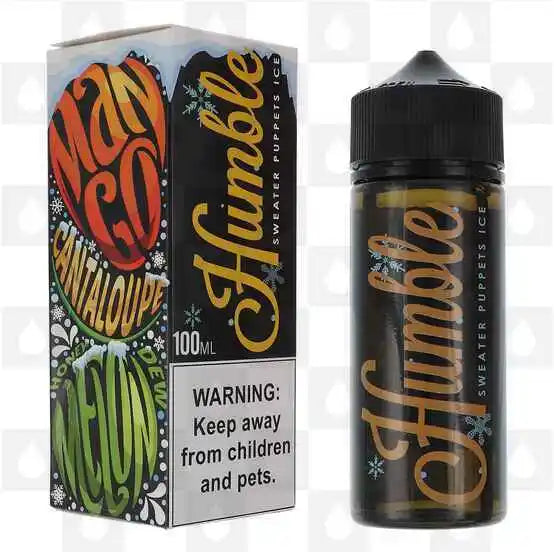 100ml shortfill bottle of Humble Juice E-Liquid in Sweater Puppets Ice flavor, 80/20 VG/PG ratio for rich flavor and massive clouds, nicotine-free with space for nic shots, perfect for sub-ohm vaping.
