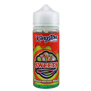 A bottle of Sweet - Watermelon Slices Kingston 100ml Nicotine Free 0mg E Liquid VAPE Juice with colorful labeling.