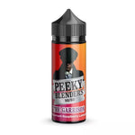 Load image into Gallery viewer, A bottle of Peeky Blenders 100ML Vape Juice with a label featuring a blackcurrant raspberry lemonade flavor theme and a graphic of a character in a hat.
