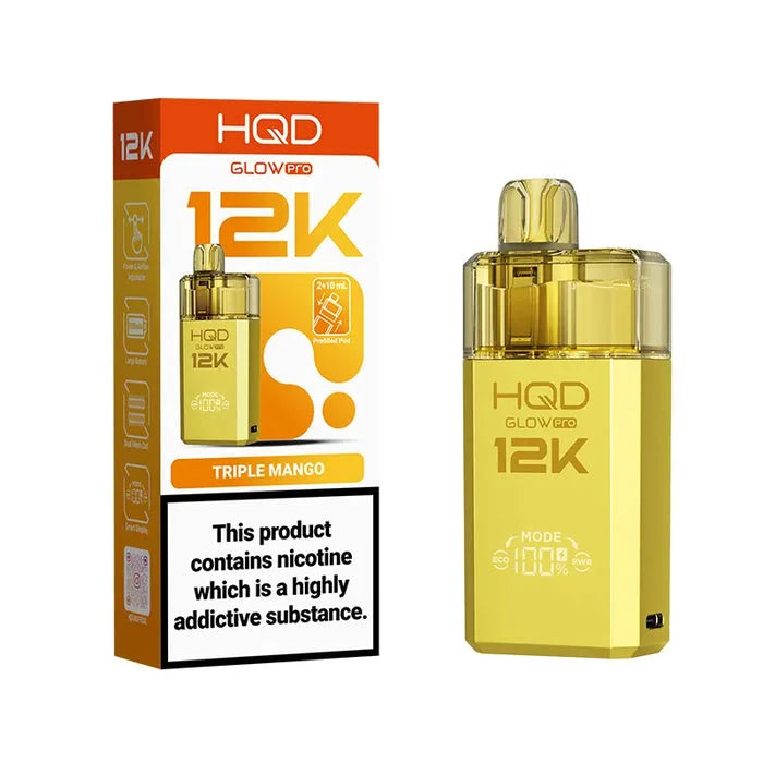 HQD Glow Pro 12K Triple Mango Prefilled Pod Kit offering up to 12000 puffs with smooth flavour