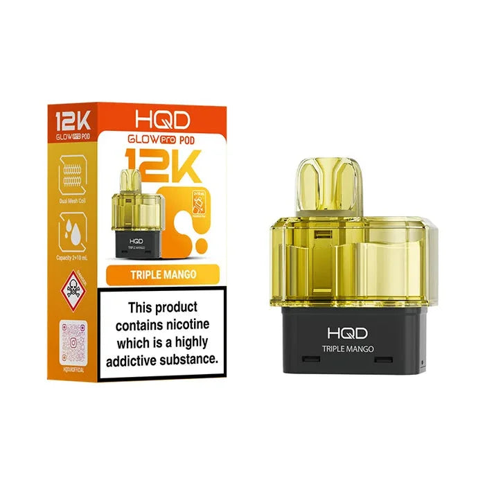 HQD Glow Pro 12K Triple Mango prefilled pods offering long-lasting flavour and smooth vaping