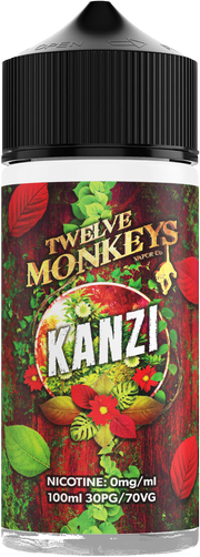 Kanzi Twelve Monkeys 100ml Shortfill – strawberry, watermelon & kiwi mix, 0mg nicotine, ideal for sub-ohm vaping.