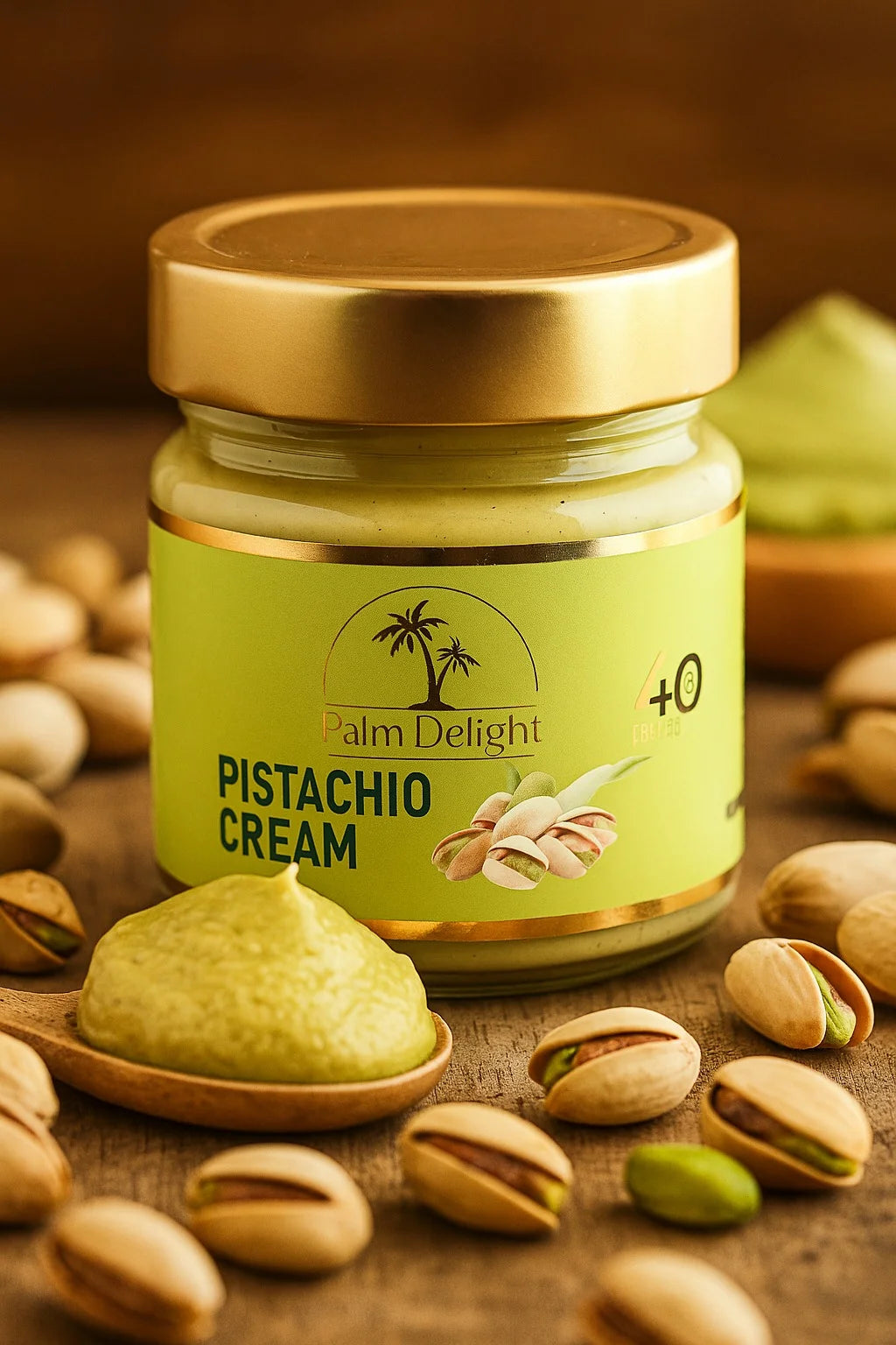 Palm Delight Pistachio Cream, a smooth and indulgent spread crafted from premium pistachios, ideal for desserts, pastries, and adding a rich nutty flavor to recipes.