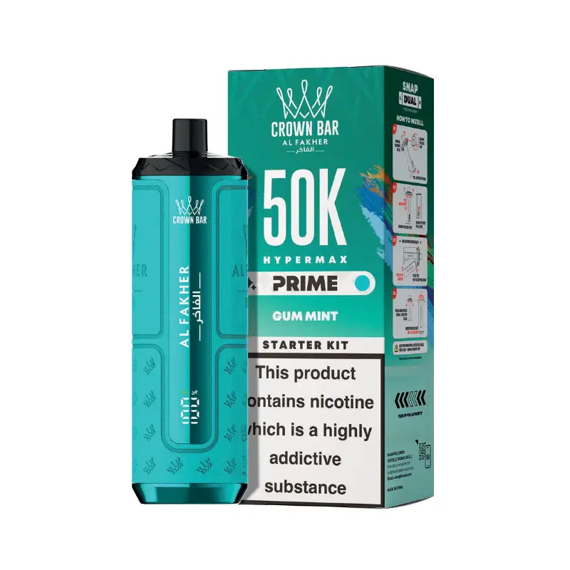 Al Fakher Hypermax Prime 50K Prefilled Pod Kit – gum mint cherry fizz rechargeable vape device with Snap Dual pod system and 1000mAh battery