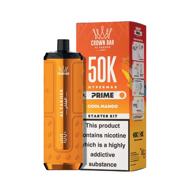 Al Fakher Hypermax Prime 50K Prefilled Pod Kit – blue cool mango cherry fizz rechargeable vape device with Snap Dual pod system and 1000mAh battery