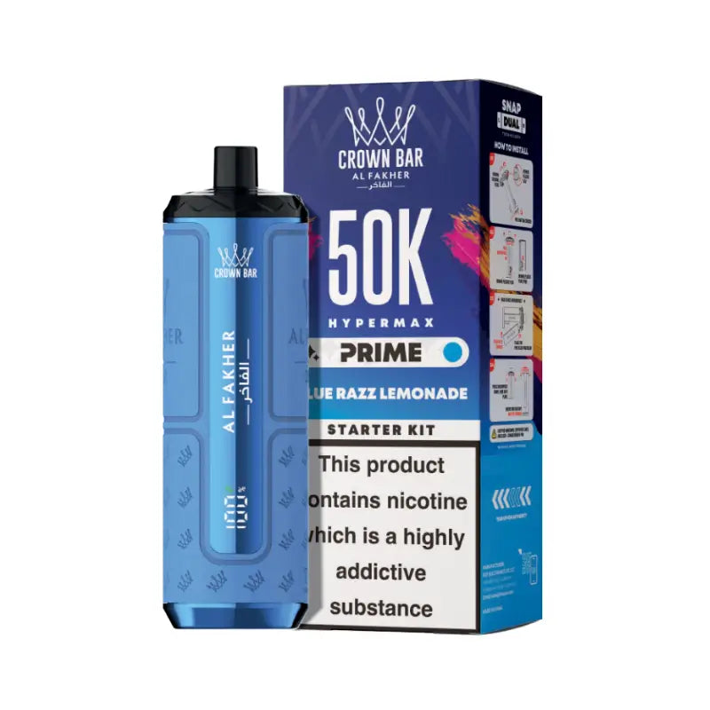 Al Fakher Hypermax Prime 50K Prefilled Pod Kit – blue razz lemonade cherry fizz rechargeable vape device with Snap Dual pod system and 1000mAh battery