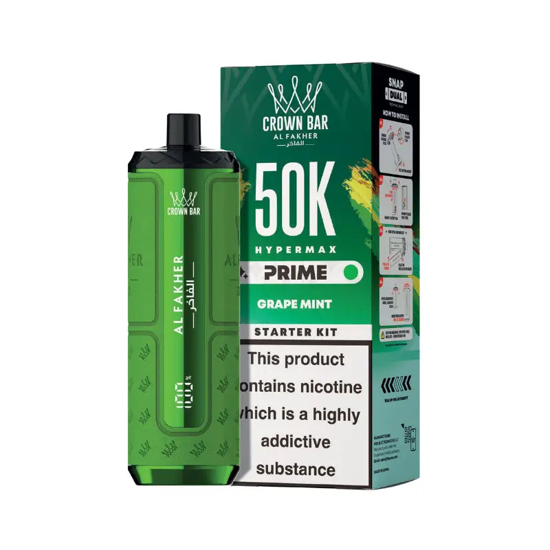 Al Fakher Hypermax Prime 50K Prefilled Pod Kit – grape mint cherry fizz rechargeable vape device with Snap Dual pod system and 1000mAh battery