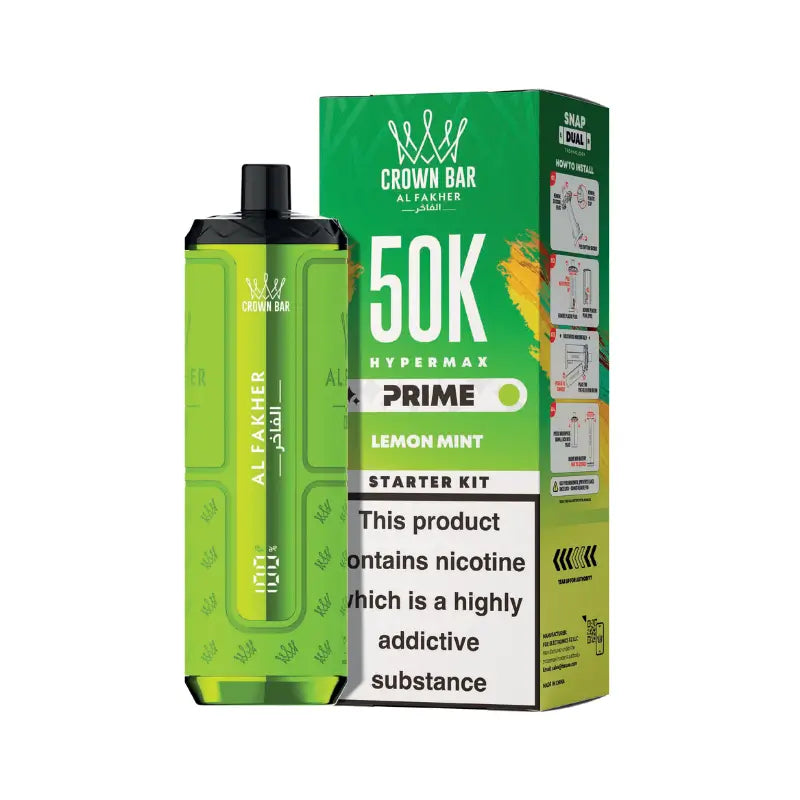 Al Fakher Hypermax Prime 50K Prefilled Pod Kit – lemon mint rechargeable vape device with Snap Dual pod system and 1000mAh battery