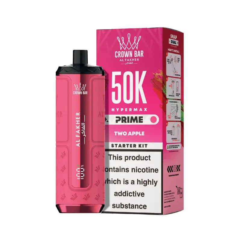 Al Fakher Hypermax Prime 50K Prefilled Pod Kit – two apple rechargeable vape device with Snap Dual pod system and 1000mAh battery