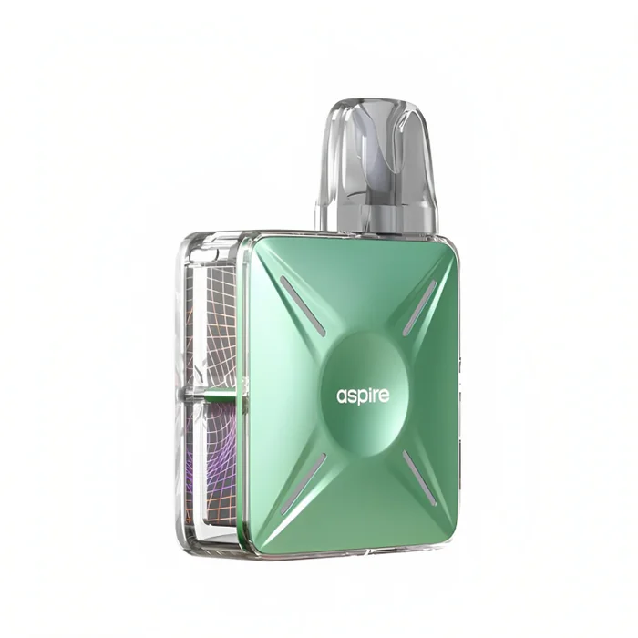 Aspire Cyber X Vape Pod Kit in Sage Green – futuristic and compact pod system with a side-fire button, adjustable airflow, and mesh coil technology for smooth, flavorful vaping.