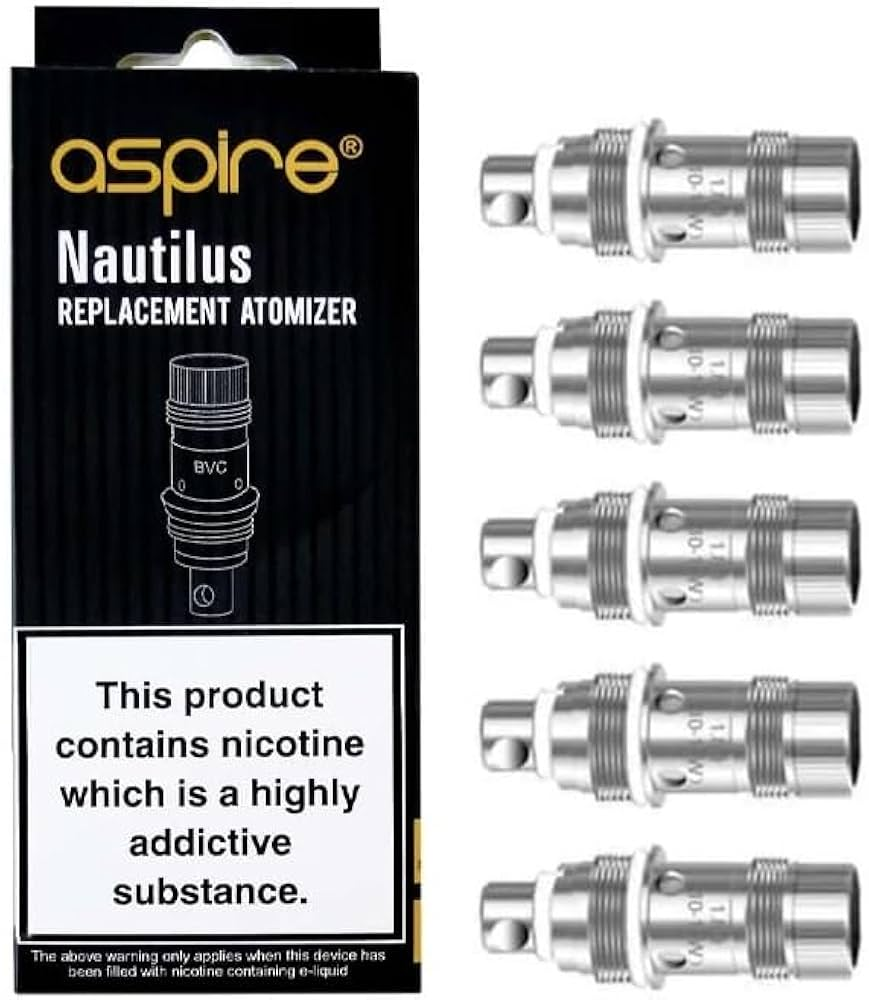 Pack of five genuine Aspire Nautilus/Nautilus Mini bottom vertical coils (BVC) for smooth flavor and vapor production.