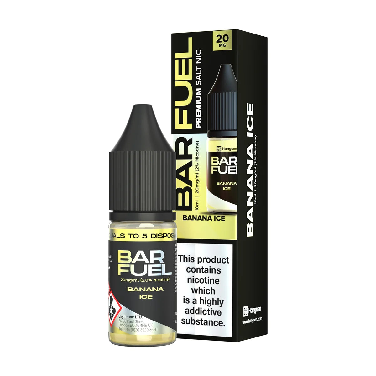 Bar Fuel Nic Salt E Liquid 10ml by Hangsen in banana-ice flavour, offering a smooth and satisfying vaping experience.