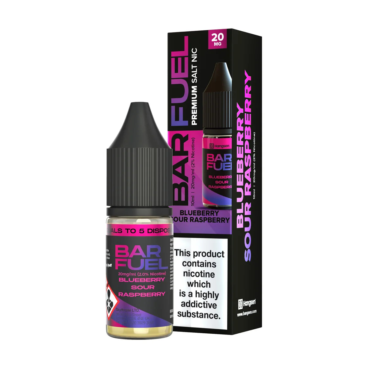 Bar Fuel Nic Salt E Liquid 10ml by Hangsen in blueberry-sour-raspberry flavour, offering a smooth and satisfying vaping experience.