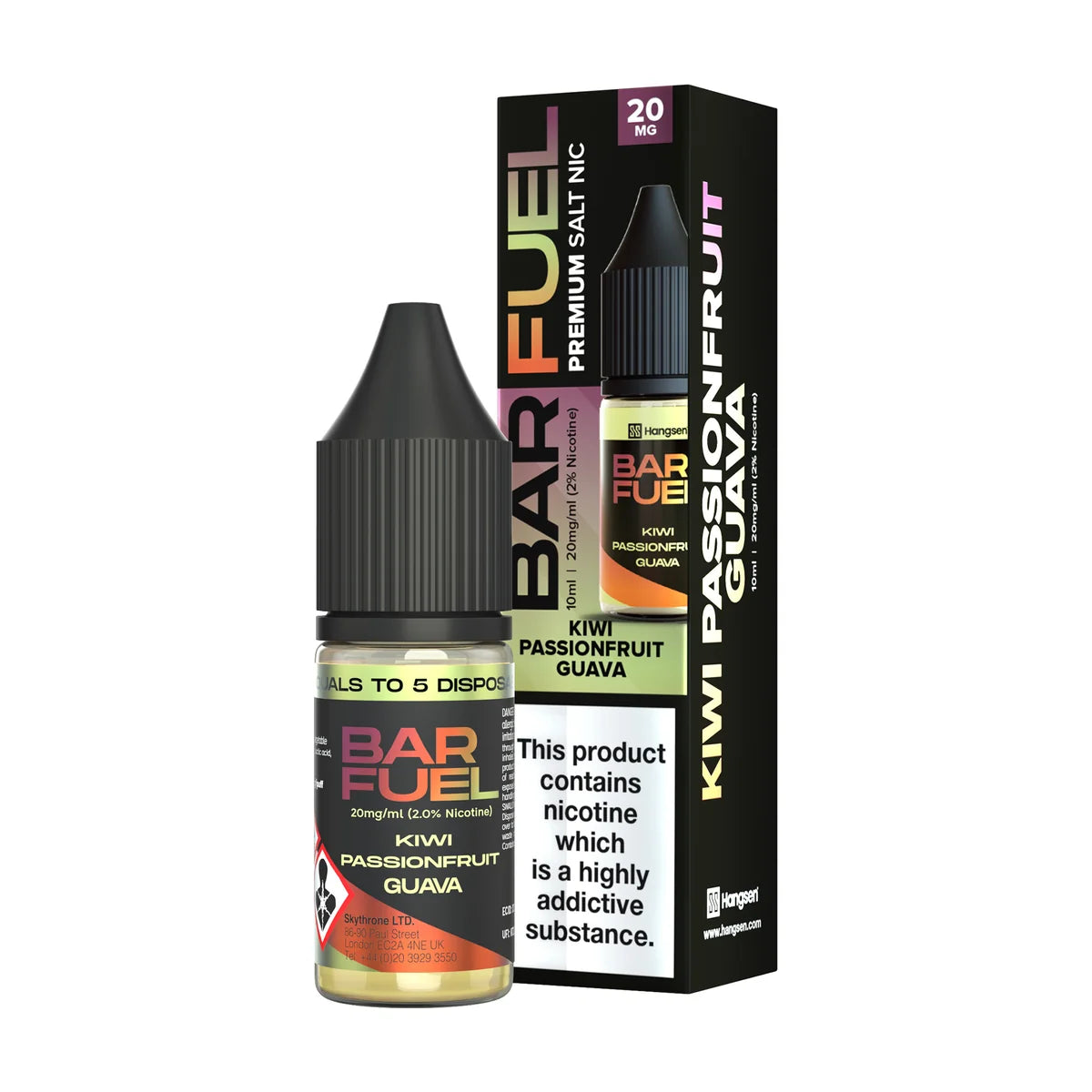 Bar Fuel Nic Salt E Liquid 10ml by Hangsen in kiwi-passionfruit-guava flavour, offering a smooth and satisfying vaping experience.