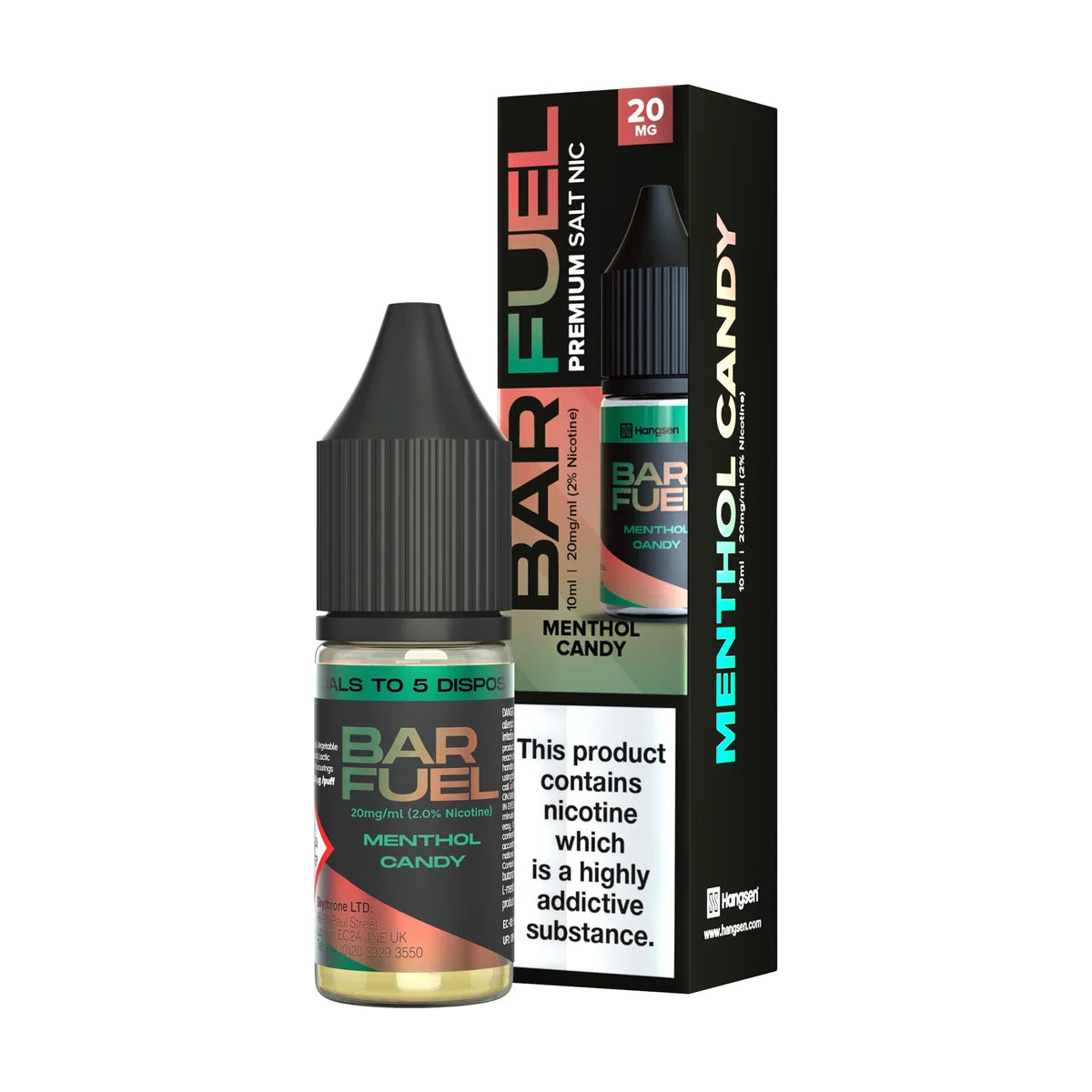 Bar Fuel Nic Salt E Liquid 10ml by Hangsen in menthol-candy flavour, offering a smooth and satisfying vaping experience.