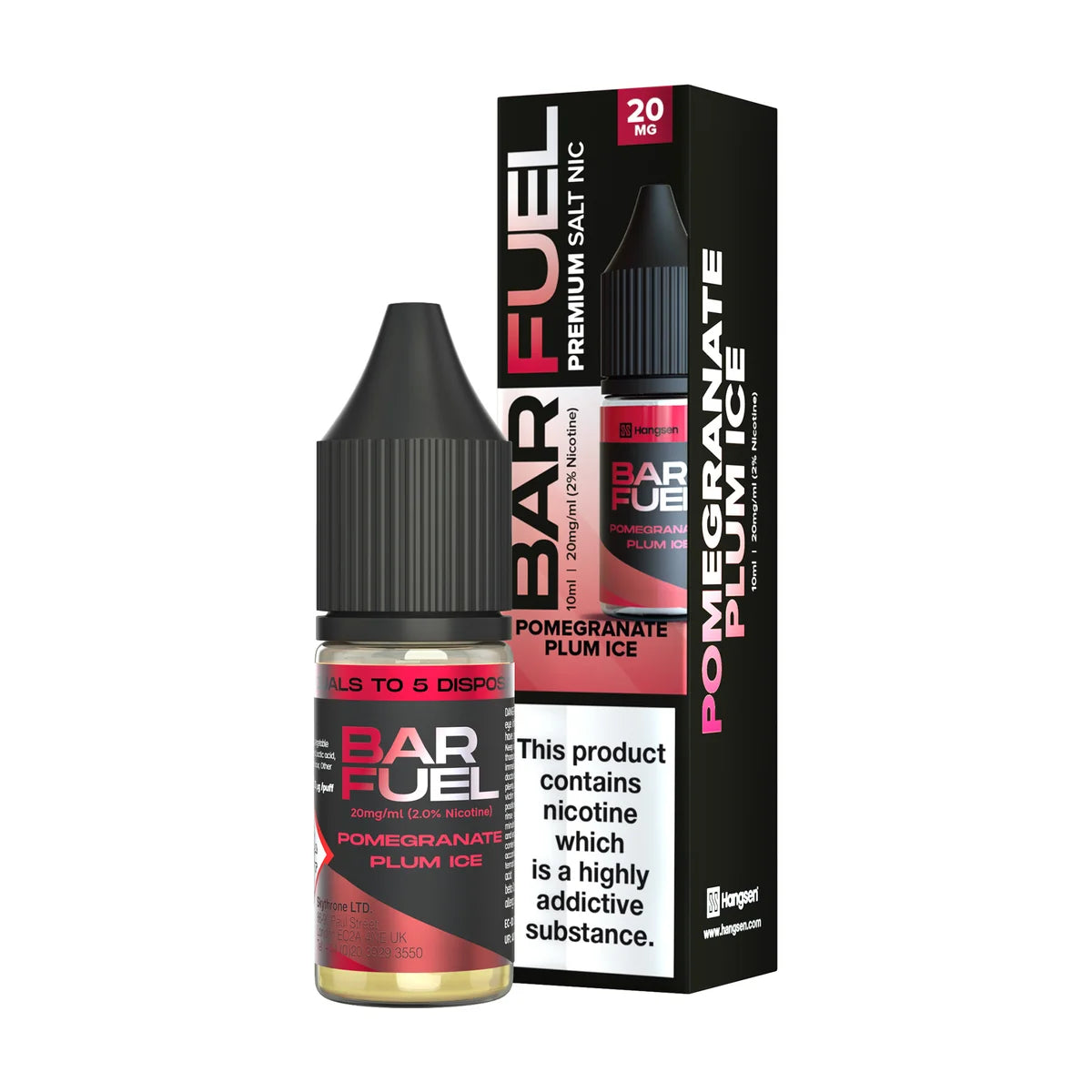 Bar Fuel Nic Salt E Liquid 10ml by Hangsen in pomegranate-plum-ice flavour, offering a smooth and satisfying vaping experience.