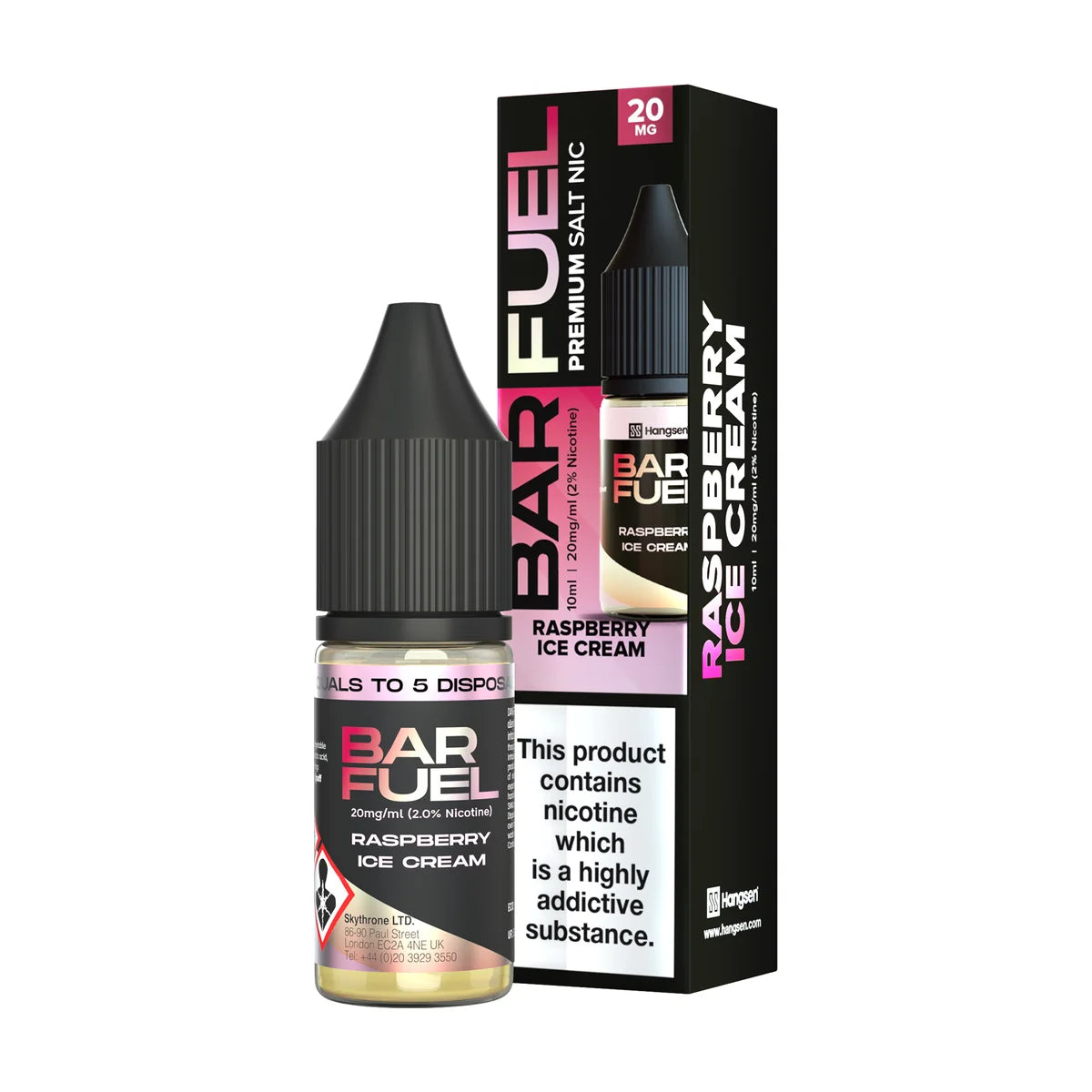 Bar Fuel Nic Salt E Liquid 10ml by Hangsen in raspberry-ice-cream flavour, offering a smooth and satisfying vaping experience.