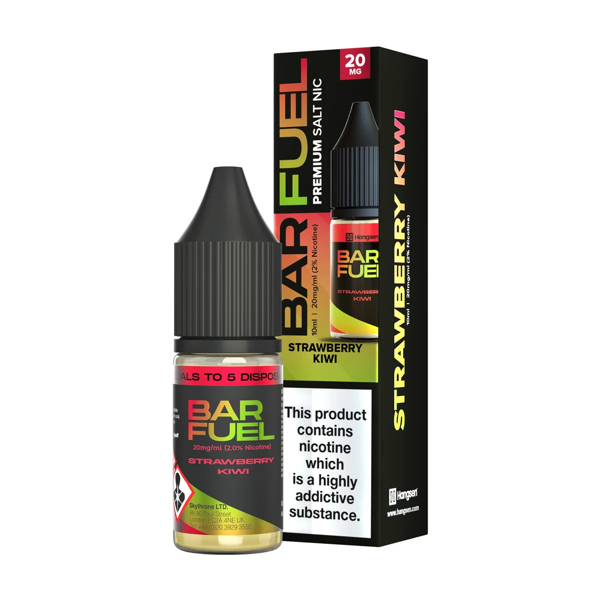 Bar Fuel Nic Salt E Liquid 10ml by Hangsen in strawberry-kiwi flavour, offering a smooth and satisfying vaping experience.