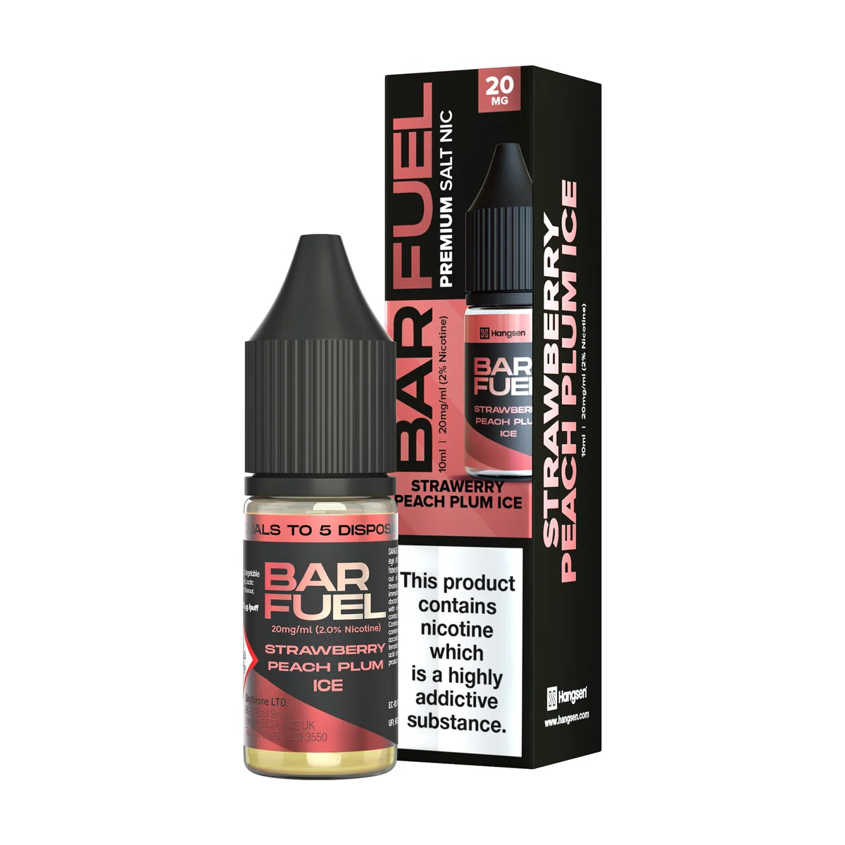 Bar Fuel Nic Salt E Liquid 10ml by Hangsen in strawberry-peach-plum flavour, offering a smooth and satisfying vaping experience.