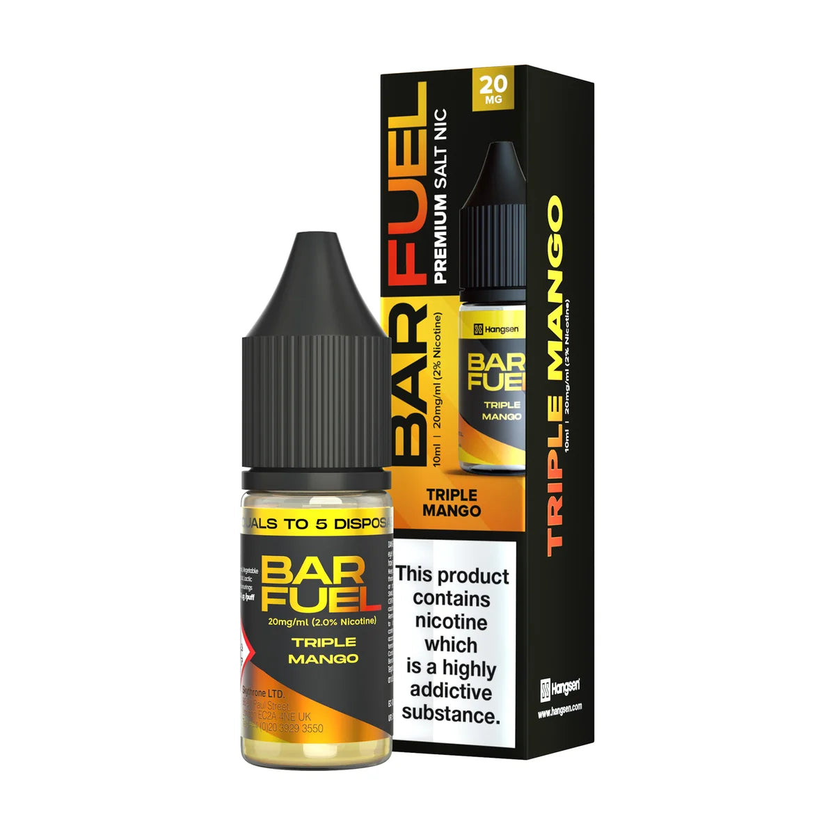 Bar Fuel Nic Salt E Liquid 10ml by Hangsen in triple-mango flavour, offering a smooth and satisfying vaping experience.