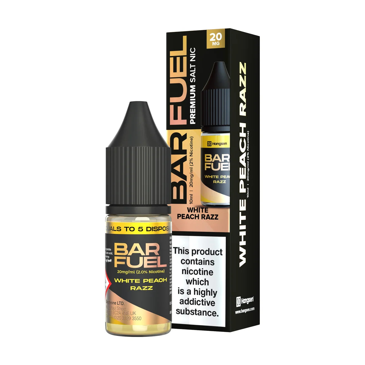 Bar Fuel Nic Salt E Liquid 10ml by Hangsen in white-peach-razz flavour, offering a smooth and satisfying vaping experience.