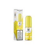 Load image into Gallery viewer, A bottle of Bar Juice 5000 e-liquid next to its packaging, which is predominantly yellow with branding and nicotine warning labels.

