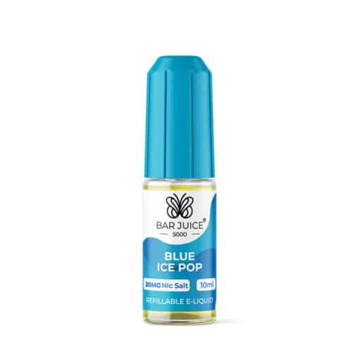 A product image showing a Bar Juice 5000 e-liquid bottle next to its packaging box. The packaging is predominantly blue with graphic designs and product information.