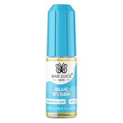 A product image featuring a box and a bottle of Bar Juice 5000 e-liquid, with the specific flavor 'Blue Bubba' highlighted on the bottle. The box displays nicotine strength and flavor information.