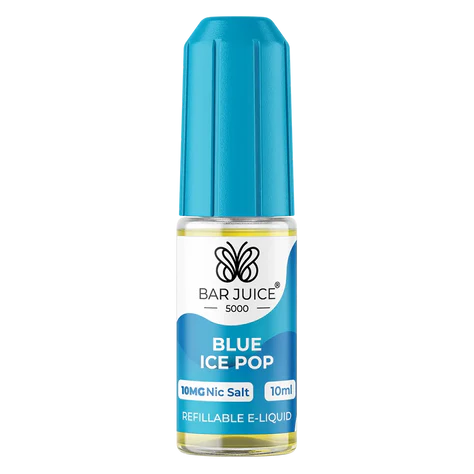 A product image showing a Bar Juice 5000 e-liquid bottle next to its packaging box. The packaging is predominantly blue with graphic designs and product information.