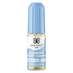 Load image into Gallery viewer, A product image showing a box and a bottle of Bar Juice 5000 Nic Salt vape juice in Blueberry Pomegranate flavor, indicating a nicotine content of 20mg and a VG/PG ratio of 50/50.
