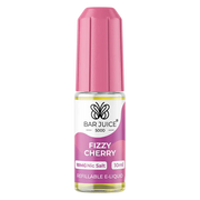 A product image showing a box and a bottle of Bar Juice 5000 Nic Salt Vape juice, with the flavor being Fizzy Cherry. The box is pink and white, and the bottle is clear with a pink label.