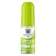 Bar Juice 5000 e-liquid bottle in green, with product packaging that indicates it is a nicotine e-liquid, 10ml size, with a label for 'LEMN & LIME' flavor.