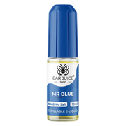 A product image showing a Bar Juice 5000 e-liquid bottle next to its packaging box. The packaging is predominantly blue with graphical elements and text, and the bottle is blue with a white label.