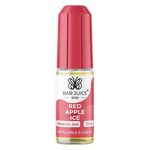 Load image into Gallery viewer, A product image showing a pink bottle of Bar Juice 5000 Red Apple Ice e-liquid next to its packaging box. The packaging indicates the product contains 5000mg of nicotine salt e-liquid and provides a throat hit and vapor clouds.
