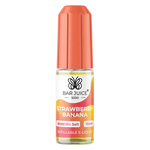 Load image into Gallery viewer, The image shows a product packaging for Bar Juice 5000 e-liquid in Strawberry Banana flavor. The packaging is predominantly orange and white with text and graphics describing the product as a refillable vape juice with 5000mg nicotine content, 10ml volume, and strawberry and banana flavors.
